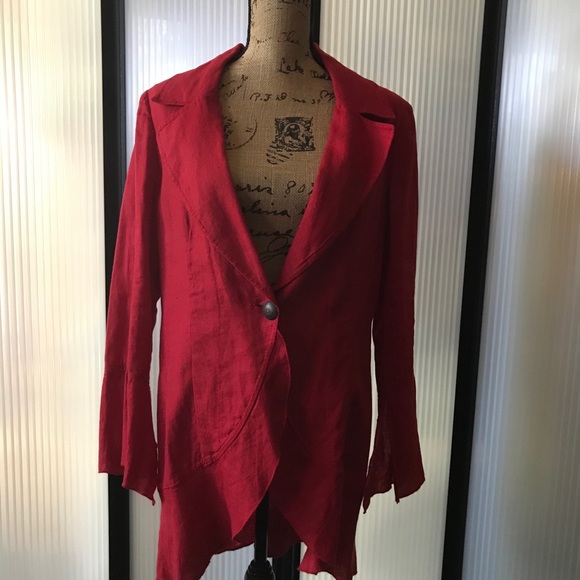 Lagenlook 1 button at waist cotton jacket. Unique! - Picture 2 of 10